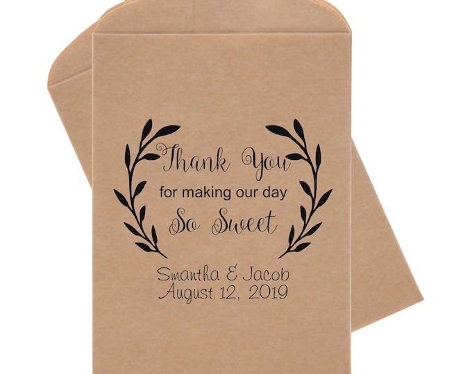 Thank You So Sweet Personalized Wedding Favor Bag Bridal Shower Thank You Candy Buffet Bags Snack Bar Buffet Treat Bags Ticket Bag Holder