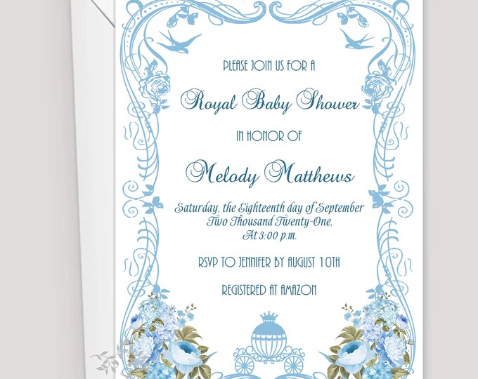 Cinderella Carriage Baby Shower Invitation | Modern Baby Invitation | Calligraphy Baby Invitation #I528P6