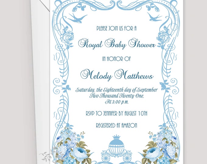 Cinderella Carriage Baby Shower Invitation | Modern Baby Invitation | Calligraphy Baby Invitation #I528P6