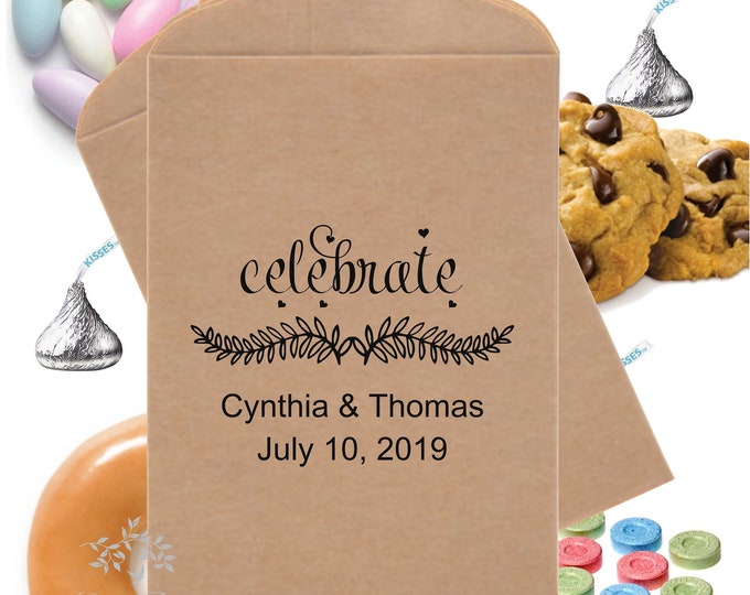 Personalized Celebrate Wedding Favor Bags Bridal Shower Donut Bags Candy Buffet Bags Cookie Bags Popcorn Bags Party Gift Bags