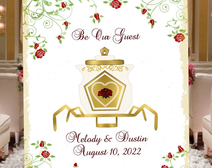 Digital Personalized Be Our Guest Sign Beauty And The Beast Wedding Carriage Welcome Sign lovebirdslane