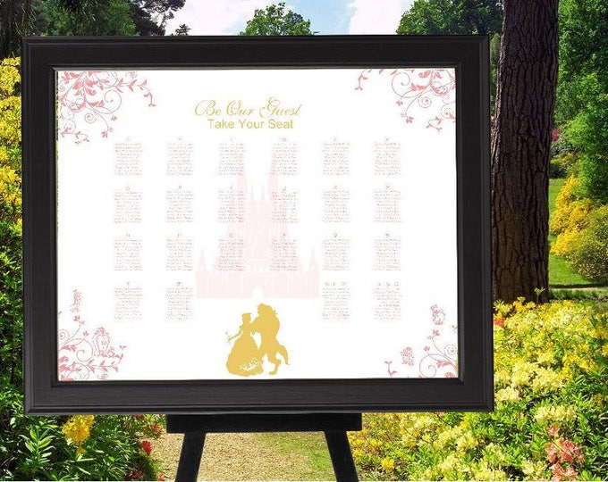 Rose Gold Beauty and the Beast Wedding Seating Table Sign - Rustic Wedding Sign - Wedding Sign - Ready to Hang - lovebirdslane