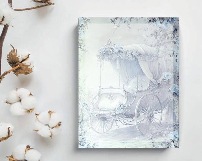 Vintage Blue Bridal Carriage Notepad – 4.25x5.5" Elegant Wedding Stationery Pad