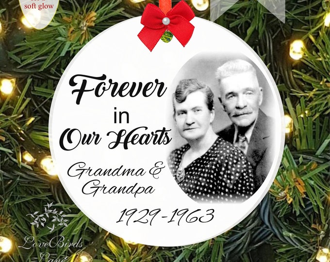 Photo Memorial Ornament Family Heritage Custom Holiday Glass Photo Ornament Keepsake - Large 3 Inch or 4 inch