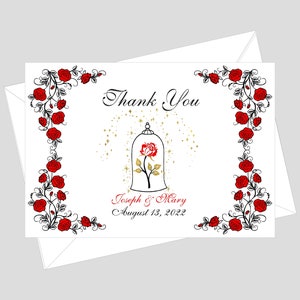 Biglietti di ringraziamento con rose rosse incantate / Biglietti di ringraziamento con rose incantate / Biglietto di ringraziamento personalizzato / lovebirdslane #C220603-3