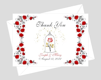 Beauty Red Rose Enchanted Rose Thank You Cards | Enchanted Rose Thank You Cards | Personalized Thank You Card | lovebirdslane #C220603-3