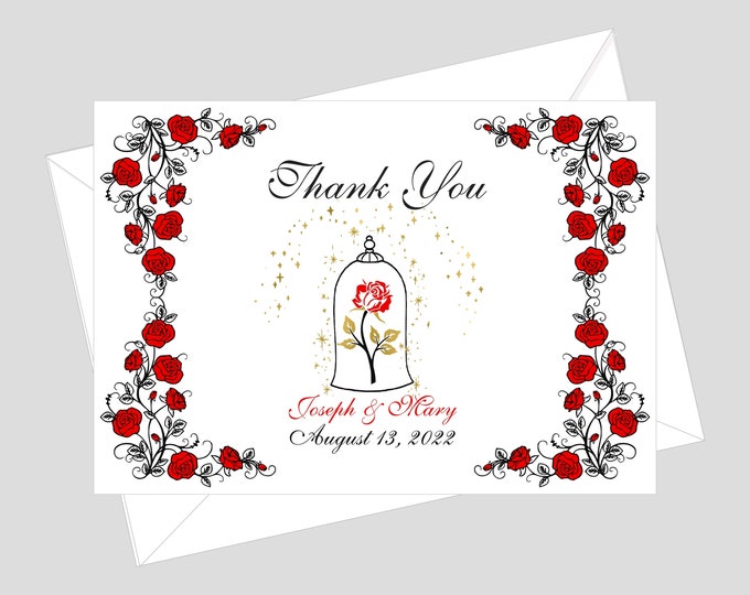 Beauty Red Rose Enchanted Rose Thank You Cards | Enchanted Rose Thank You Cards | Personalized Thank You Card | lovebirdslane #C220603-3