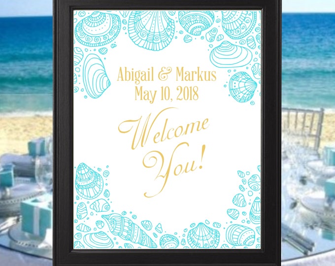 Seashell Beach Wedding Welcome Guest Book Alternative - Rustic Wedding Welcome Sign - Wedding Sign - Ready to Hang lovebirdslane