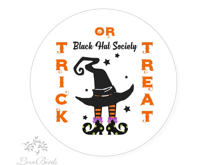 Black Hat Trick Or Treat Stickers | Candy Table Decor | Wedding Candy Labels Envelope Seal