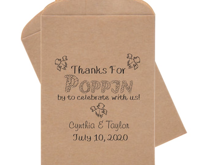 Personalized Wedding Favor Bag Thanks For Poppin By Popcorn Bags Popcorn Buffet Bags Snack Bar Buffet Bags