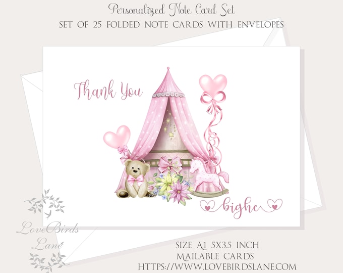 Princess Nursery Personalized Thank You Cards | First Birthday Cards | Baby Shower Personal Thank You  | lovebirdslane #C220701-4