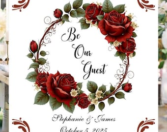 Enchanted Red Rose Be Our Guest Wedding Welcome Sign Guest Book Alternative | Unique Wedding Guestbook |  LovebirdsLane #WS530-2P