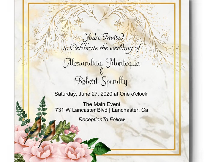 Digital Vintage Rose Wedding Invitation Suite Calligraphy Wedding Invite Downloadable Printable Invitations lovebirdslane #I-002