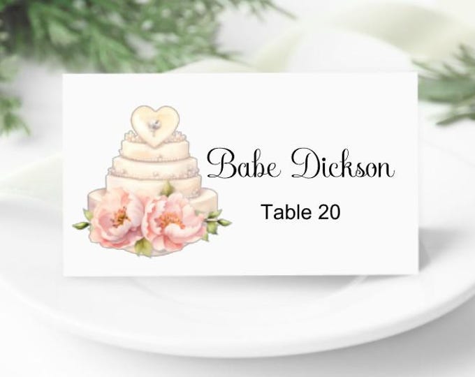 Printed Place Card | Blush Floral Floral | Flat or Folded Place Cards with optional meal icons PC619-5