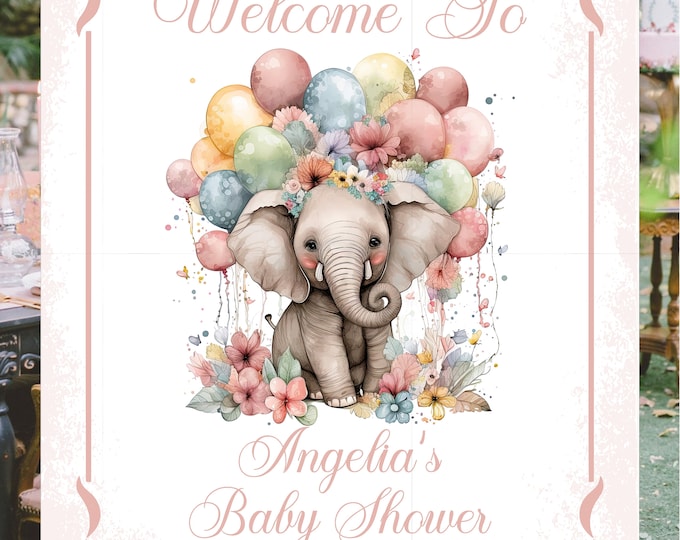 Digital Personalized Elephant Baby Shower Alternative Guestbook Sign lovebirdslane #WS0909-1D