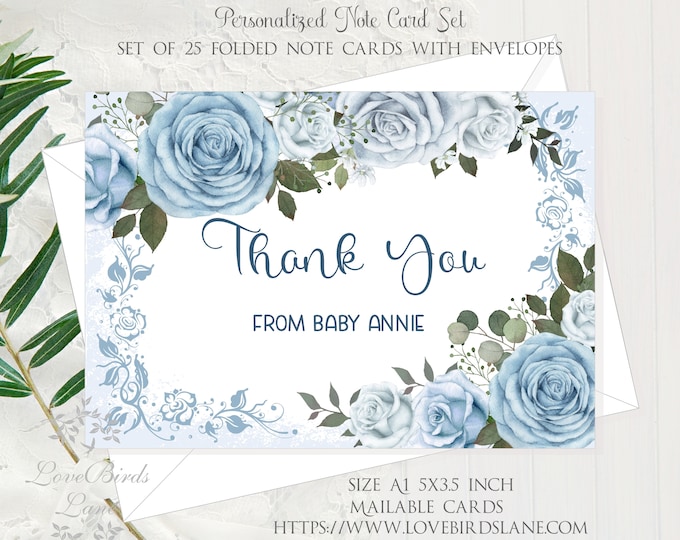 Cinderella Blue Rose Thank You Cards | Personalized Thank You Card | Personalized Note Cards | lovebirdslane #C22623-2