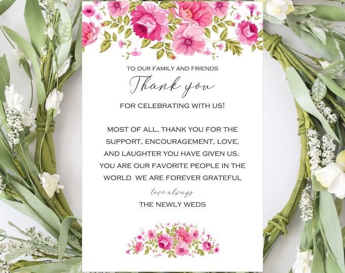 30 Printed Springtime Pink Wedding Thank You Cards Spring Wedding Thank You Bridal Shower Thank You #0528-17 lovebirdslane