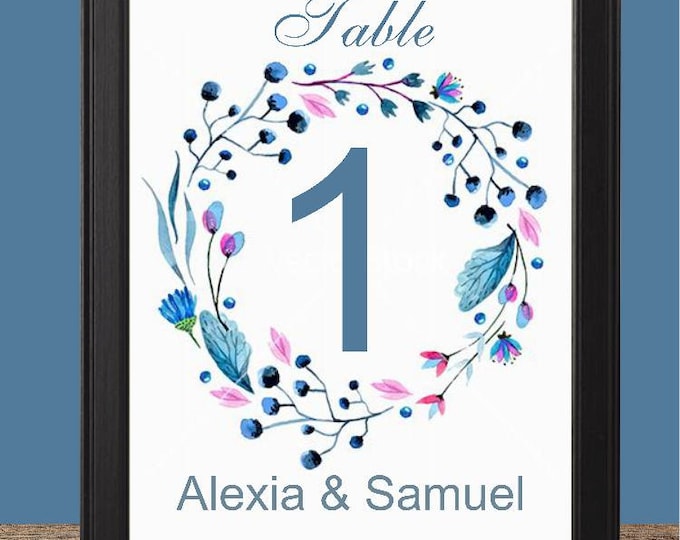 Rustic Smokey Blue Wedding table numbers, table decor princess wedding, table cards, wedding stationery - item TNBW-01-lovebirdslane