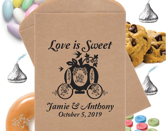 24 Personalized Wedding Love Is Sweet Favor Bags Candy Buffet Bag Cookie Bag Wedding Favor Sweet Sixteen Quinceanera lovebirdslane