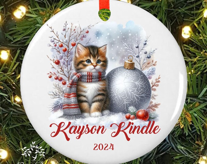 Personalized Baby's First Christmas Ornament | Kitty Cat Christmas Ornament | 1st Christmas Kid's Ornament | Baby Girl Ornament | #O-1205-5