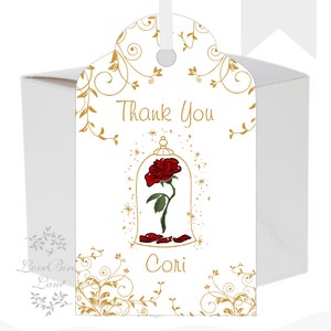 La bella e la bestia Biglietti di ringraziamento per damigelle d'onore / Biglietti di ringraziamento con rose incantate / Biglietti di ringraziamento personalizzati / lovebirdslane #T501