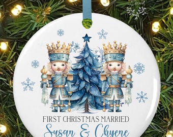 Nutcracker 2 First Christmas Married Ornament - Married Personalized Wedding Gift - lovebirdslane #O-1205-10
