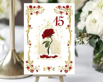 Enchanted Rose Table Numbers – Elegant Fairytale Celebration Decor