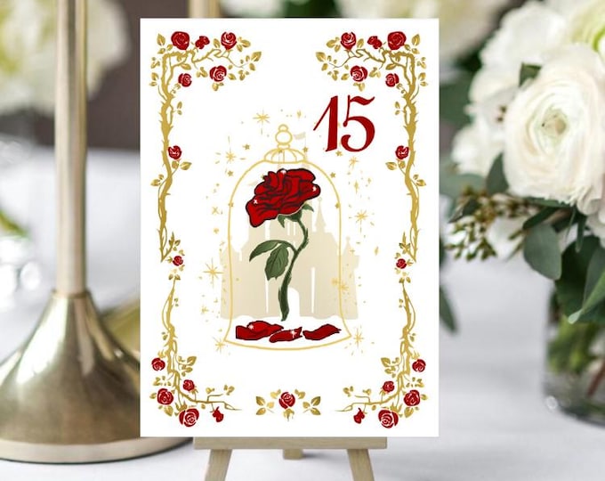 Enchanted Rose Table Numbers – Elegant Fairytale Celebration Decor
