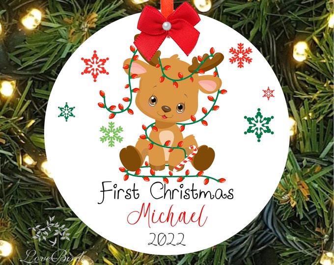 Baby's First Christmas Ornament Custom Baby's 1st Christmas Boy or Girl Baby Reindeer Newborn Gift Personalized Baby Boy Christmas Ornaments