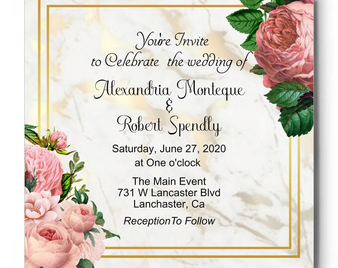 Digital Vintage Rose Wedding Invitation Suite Calligraphy Wedding Invite Downloadable Printable Invitations lovebirdslane #I-001