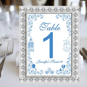 Cinderella Table Numbers Sweet 16 Birthday Table Cards image 1