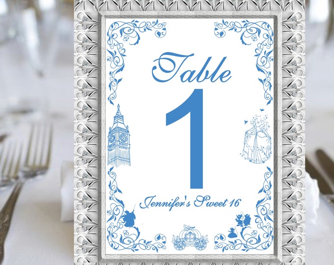 Cinderella Table Numbers Sweet 16 Birthday Table Cards