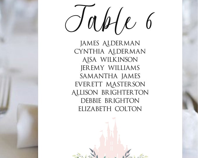 Table Seating Cards Pink Fairytale Castle | Story Book Table Seating Cards  Only Order What You Need Build Your Own set #TS-0815