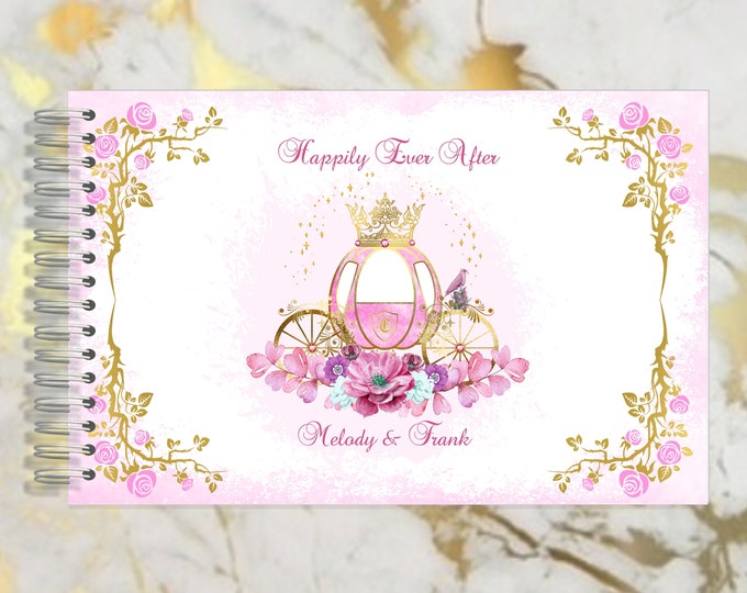 Personalized Handmade Pretty In Pink Princess Carriage Autograph Guest Book | Memory Journal or Wedding Guestbook Sweet 16 Journal #GB-130