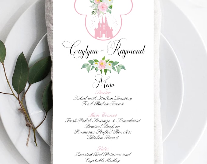 Personalized Blush Wedding Menu | Disney Castle Table Menu Wedding Menu Guest Menu #220705