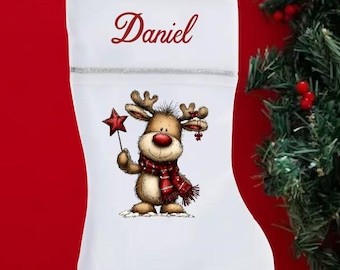 Personalized Whimsical Reindeer Christmas Stocking