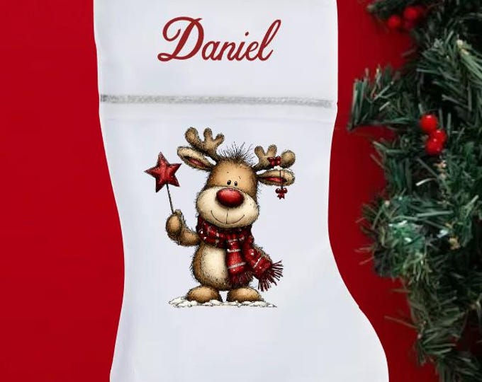 Personalized Whimsical Reindeer Christmas Stocking