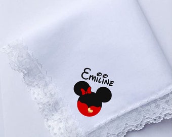 Minnie Personalized Bridal Handkerchief Gift bridal Happy Tears bouquet Wrap Gift for Brides and Bridesmaids #HK-4
