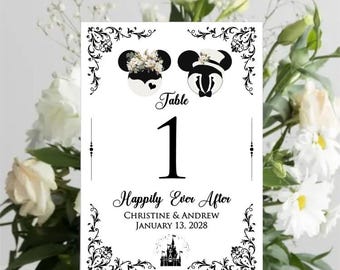 Personalized Wedding Table Numbers | “Happily Ever After” Name & Date Signage | Fairytale Floral Wedding Reception Decor