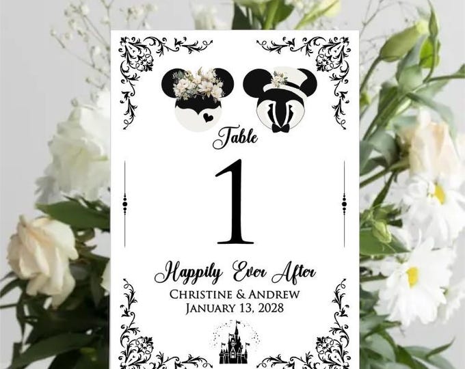 Personalized Wedding Table Numbers | “Happily Ever After” Name & Date Signage | Fairytale Floral Wedding Reception Decor