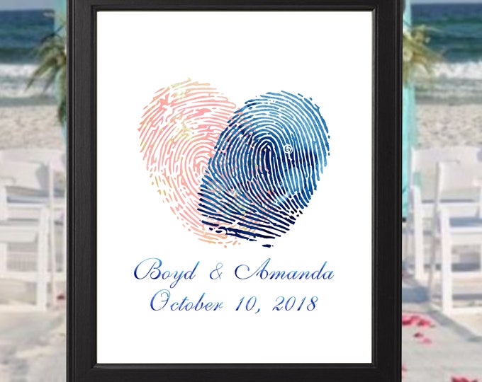 Personalized Thumbprint Wedding Welcome Sign Water Color Sign In Book Alternative Guest Book