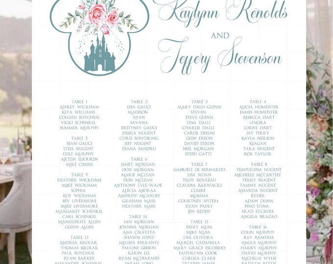 Digital Blush Rose Fairytale Castle Wedding Seating Table Sign - Rustic Wedding Sign - Wedding Sign - Ready to Hang - #SC220702-1D