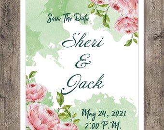 Pink Peony Blush Wedding Invitation Save The Date Calligraphy Wedding Invite Card #I-326P-3