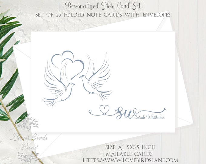 Personalized Dove Heart Wedding Monogram Thank You Note Cards | lovebirdslane #C22627