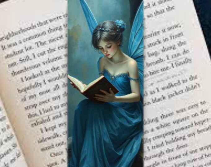 Blue Reading Fairy Bookmark – Magical Fantasy Page Marker - Story Telling bookmark