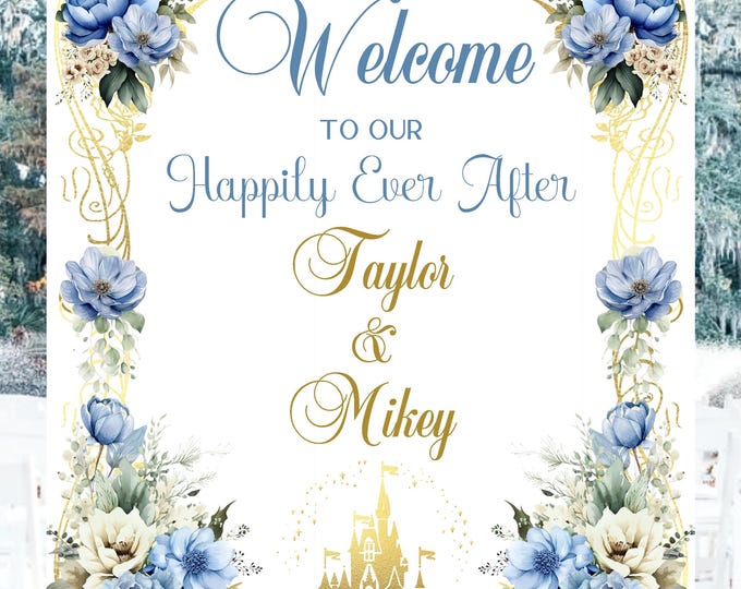 Dusty Blue Enchanted Castle Wedding Welcome Sign Guest Book Alternative | Unique Wedding Guestbook |  LovebirdsLane #WS510-1P