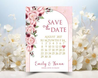 Personalized Blush Floral Save The Date Calligraphy Wedding Invite #I-705P1