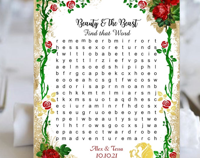Beauty And The Beast Find That Word Word Search Game Ice Breaker Game Reception Ice Breaker Bachelorette Party Game #GP-004 Baby Shower