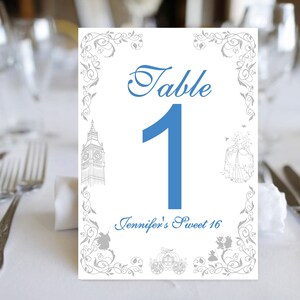 Cinderella Table Numbers Sweet 16 Birthday Table Cards image 4