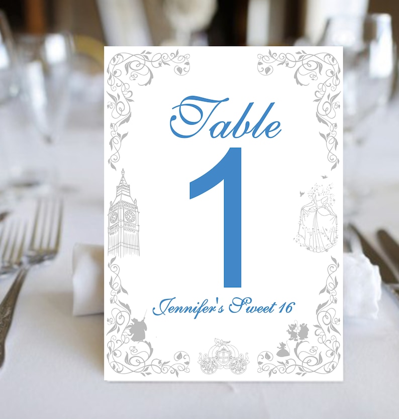 Cinderella Table Numbers Sweet 16 Birthday Table Cards image 4